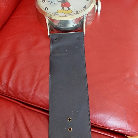 Vintage Mickey Mouse Wall Clock with Black Strap ( Missing 1 Strap) WORKS - Picture 2 of 2